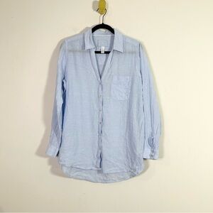 Sigrid Olsen Light Blue Long Sleeve Linen V-Neck Button Down Shirt